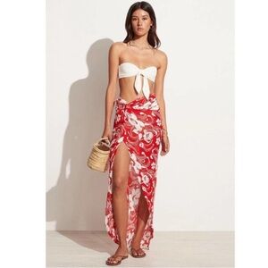 Faithfull The Brand Lulu Maxi Skirt Camara Floral beach Sarong red NWT